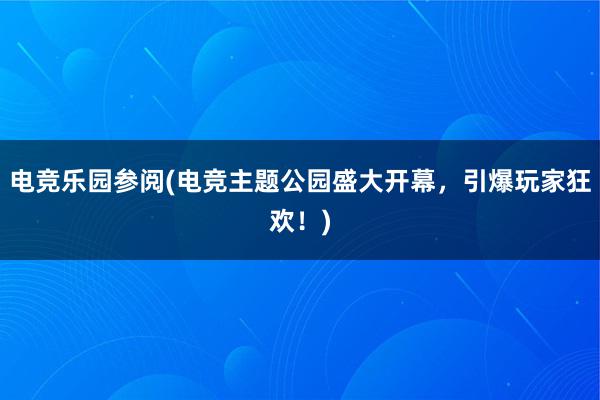 电竞乐园参阅(电竞主题公园盛大开幕，引爆玩家狂欢！)